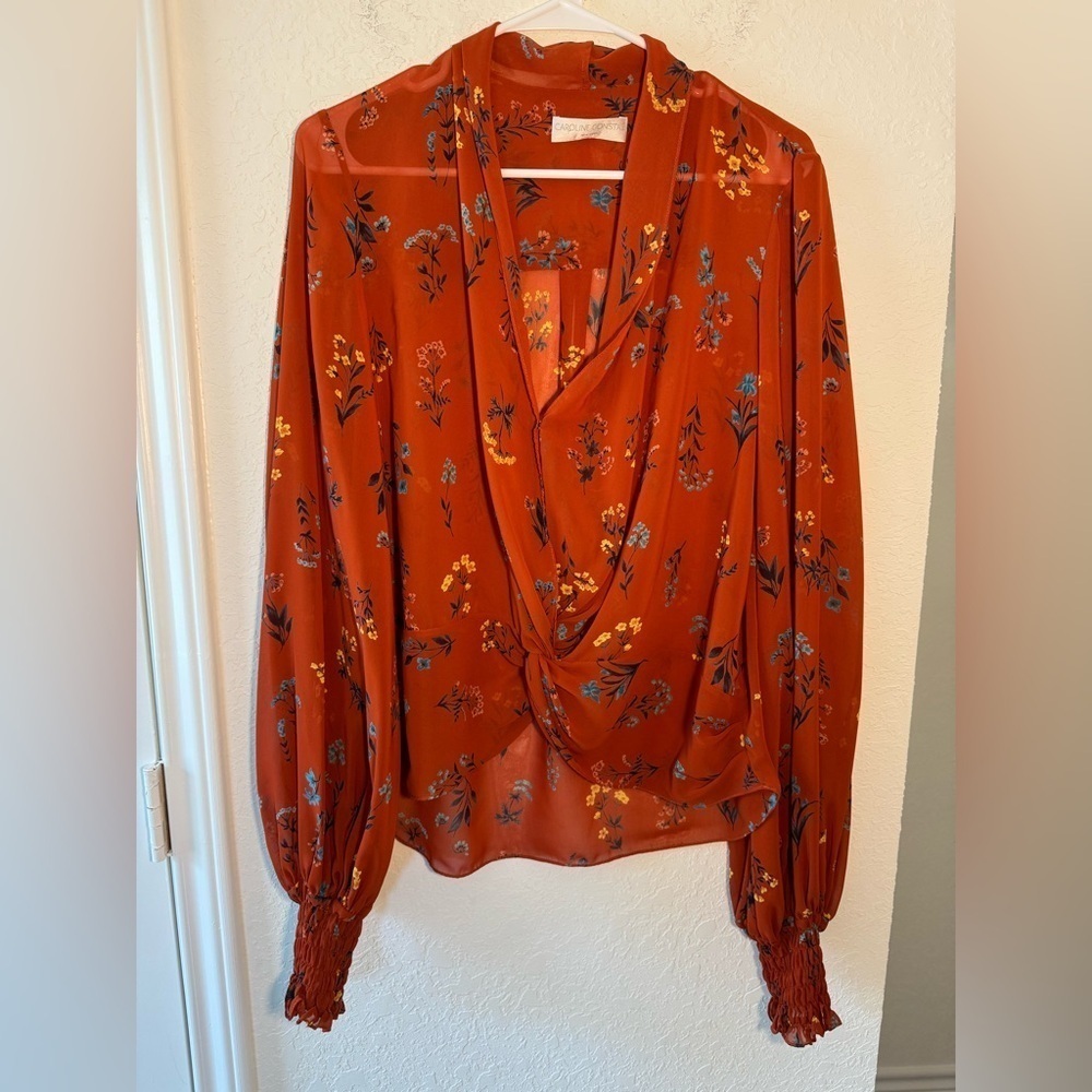 Caroline Constas New York Silk Floral Long Sleeve Blouse Womens Size Medium